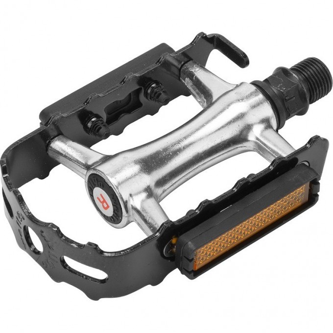 Педали C128 Wellgo ось 9/16" со светоотражателями, алюминий/сталь чёрно-серебристые 360094