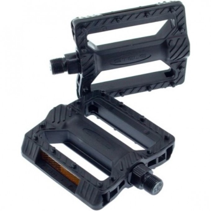 Педали FP-869 STELS ось диам. 9/16" со светоотражателями, пластиковые чёрные 360112